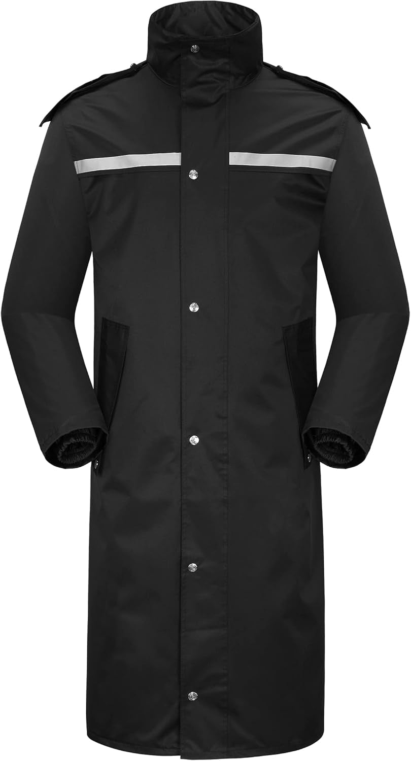 Lightweight Waterproof Long Rain Jacket with Reflective Features and Packable Hood for Men and Women