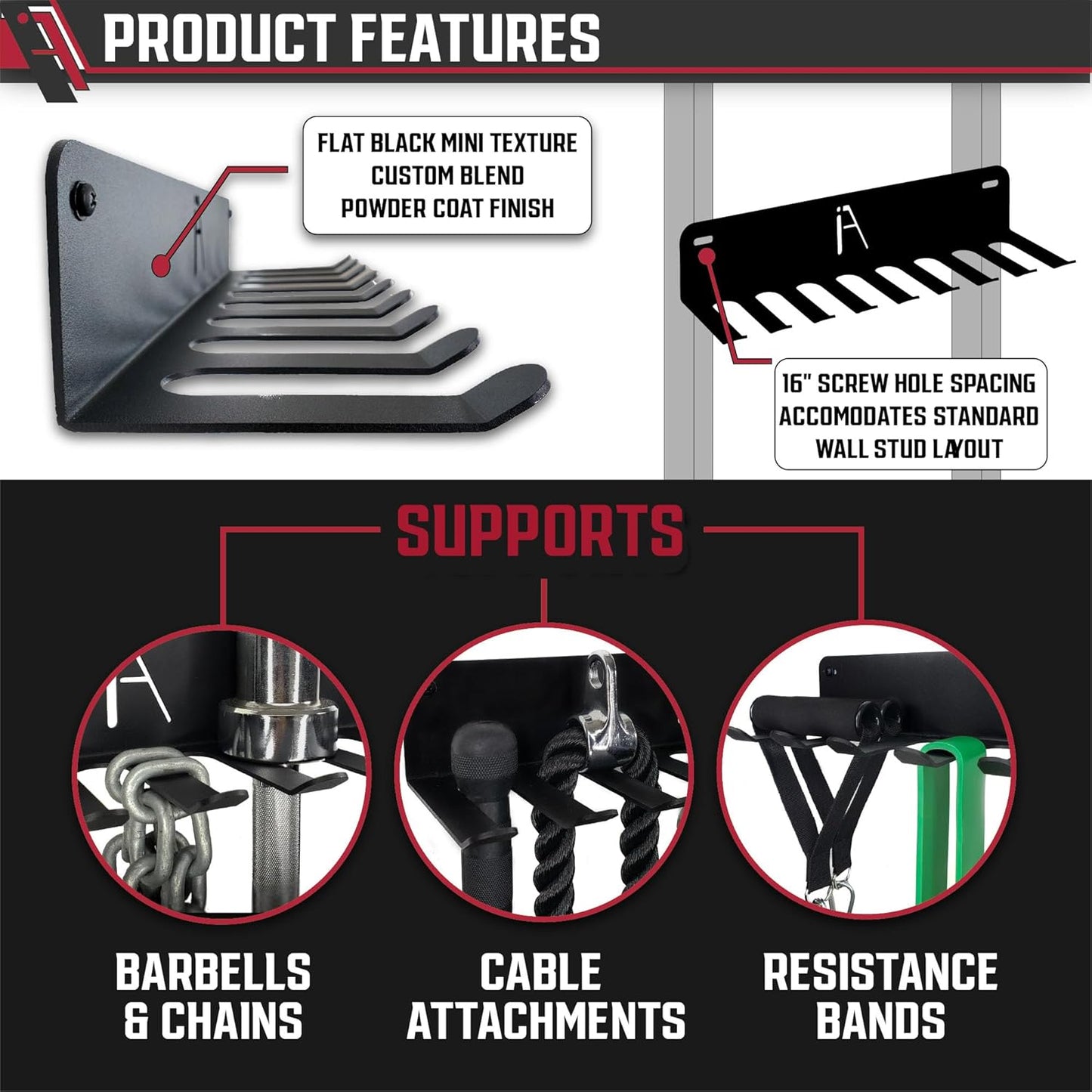 ) Gym Storage Hanger/Heavy Duty Multi-Purpose Gym Rack for Lifting Belts, Chains, Exercise Bands, Jump Ropes (Mounting Hardware Included)
