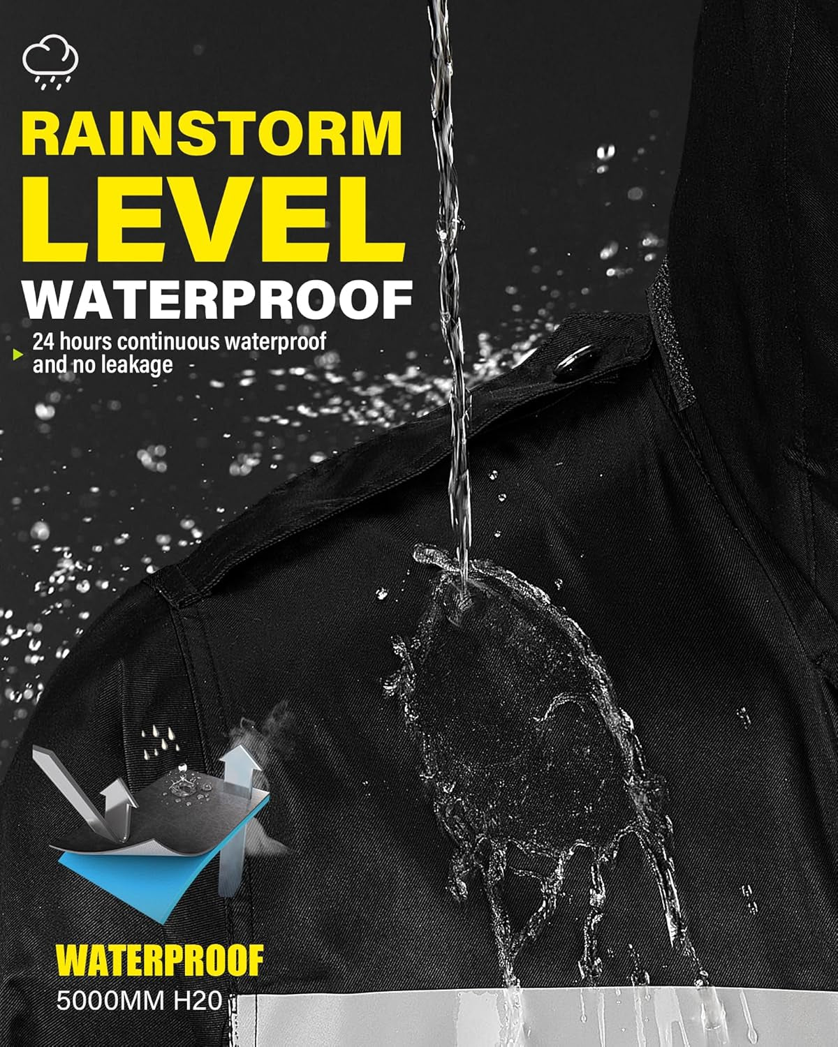 Lightweight Waterproof Long Rain Jacket with Reflective Features and Packable Hood for Men and Women