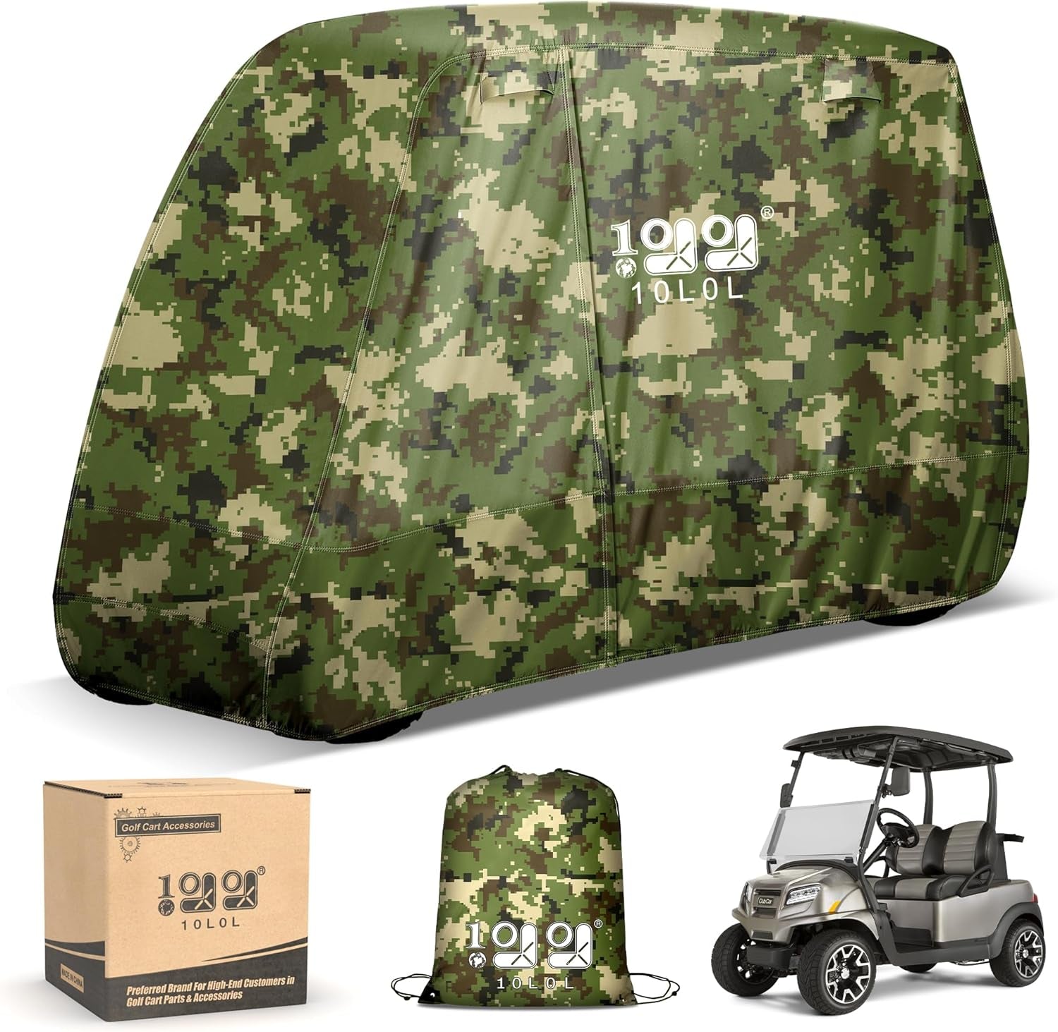 Waterproof Golf Cart Cover, Universal Fit for Yamaha, EZGO, Club Car & Honda, All-Weather 2/4/2+2 Passenger Protection with Three Zipper Doors