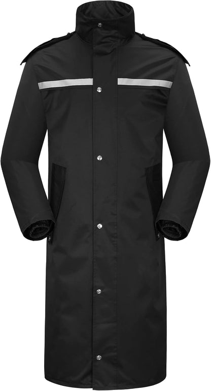 Lightweight Waterproof Long Rain Jacket with Reflective Features and Packable Hood for Adults