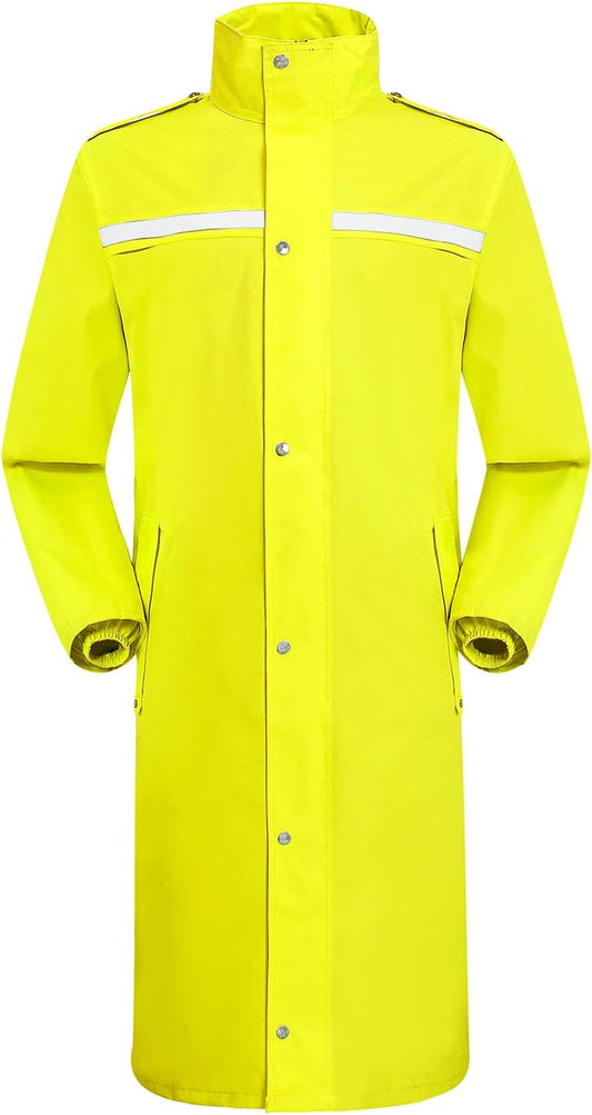 Raincoat Waterproof Long Rain Jacket Lightweight Rainwear Reflective with Packable Hood for Men Women Adults