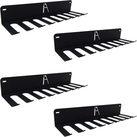 USA Omega Gym Storage Rack 9 or 11 Hook Heavy-Duty Gym Wall Organizer Gym Caddy Hanger, Gym Accessory Storage - Resistance Bands, Jump Ropes (OMEGA GYM RACK (4-PACK)), BLACK