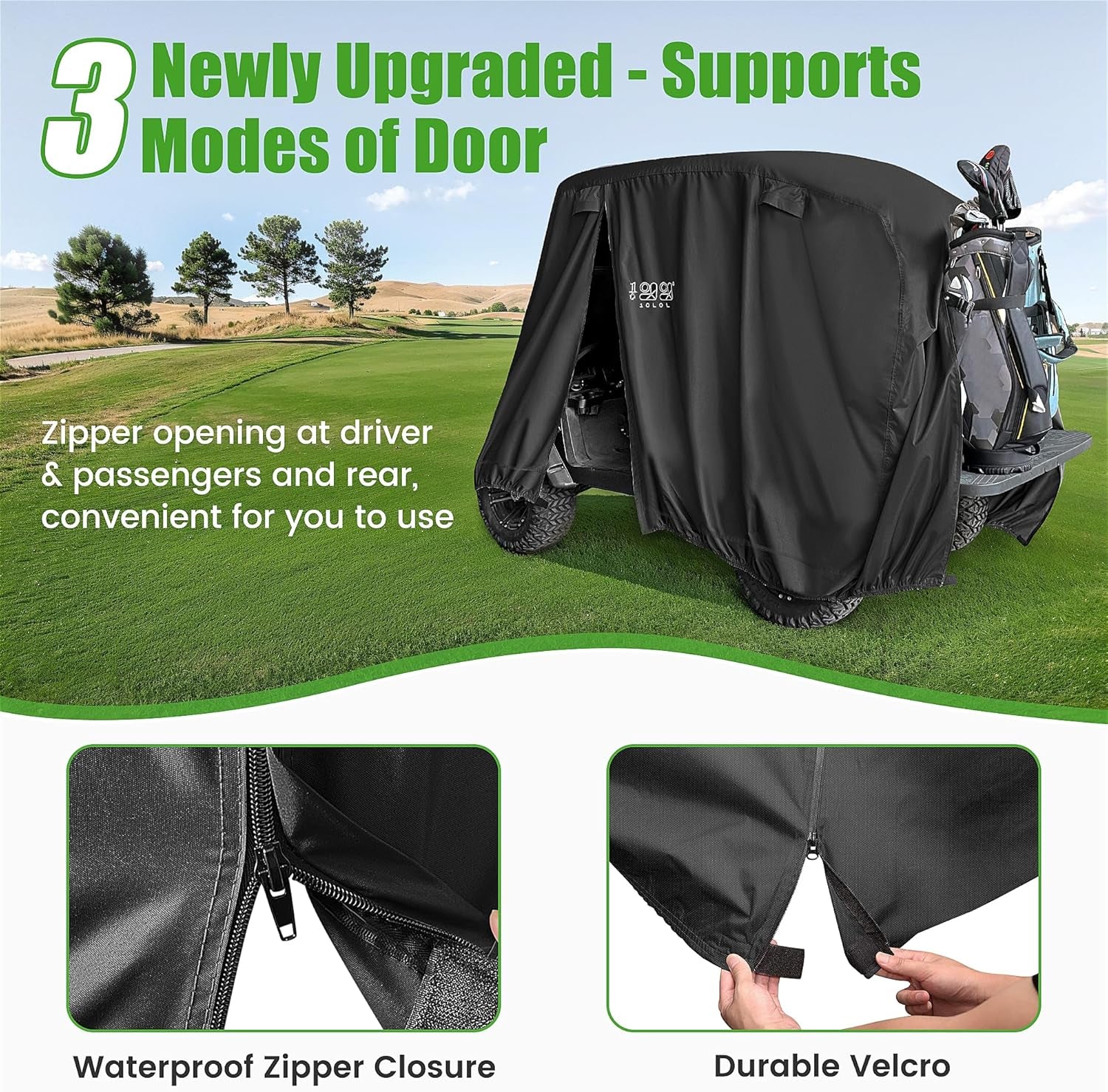 Waterproof Golf Cart Cover, Universal Fit for Yamaha, EZGO, Club Car & Honda, All-Weather 2/4/2+2 Passenger Protection with Three Zipper Doors