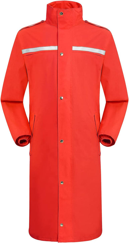 Raincoat Waterproof Long Rain Jacket Lightweight Rainwear Reflective with Packable Hood for Men Women Adults
