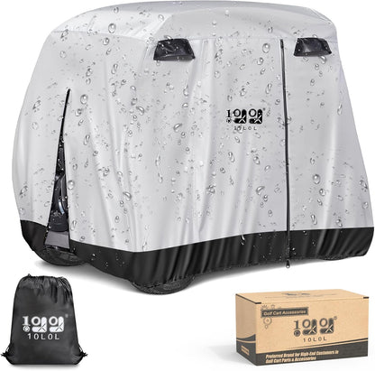 Waterproof Golf Cart Cover, Universal Fit for Yamaha, EZGO, Club Car & Honda, All-Weather 2/4/2+2 Passenger Protection with Three Zipper Doors