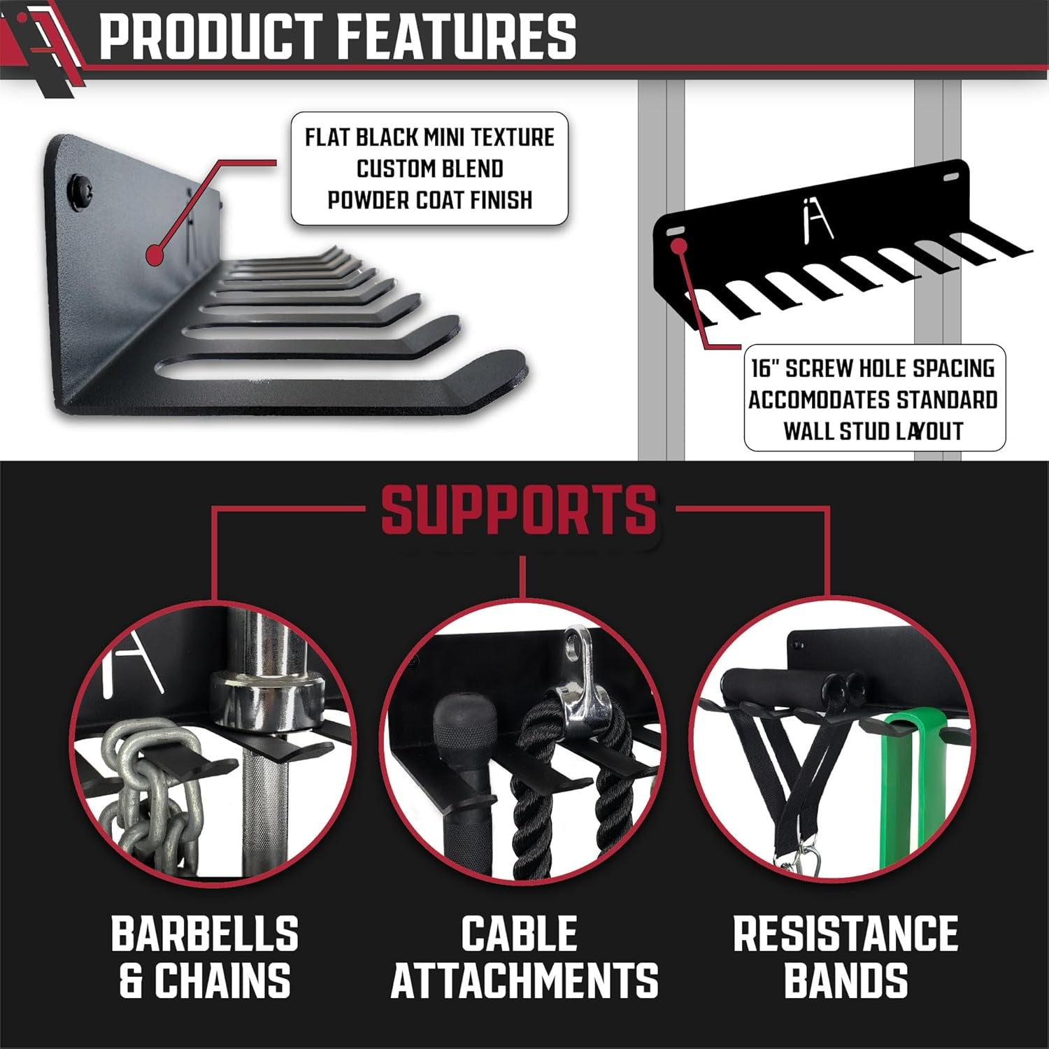) Gym Storage Hanger/Heavy Duty Multi-Purpose Gym Rack for Lifting Belts, Chains, Exercise Bands, Jump Ropes (Mounting Hardware Included)