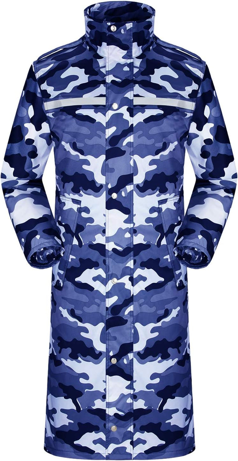 Waterproof Long Rain Jacket with Packable Hood - Lightweight Reflective Rainwear for Men and Women