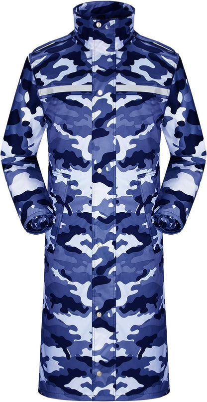 Waterproof Long Rain Jacket with Packable Hood - Lightweight Reflective Rainwear for Men and Women