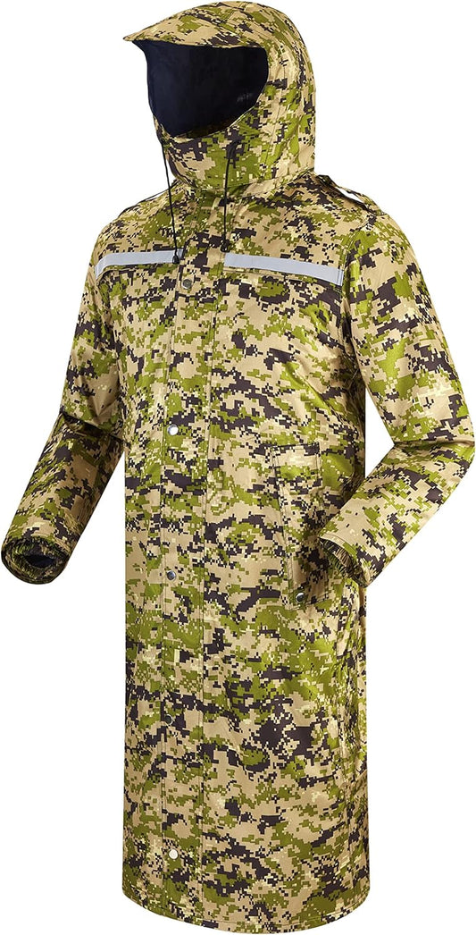 Waterproof Long Rain Jacket with Packable Hood and Reflective Features for Men and Women