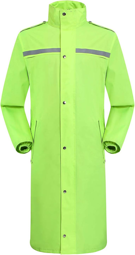 Waterproof Long Rain Jacket with Packable Hood - Lightweight Reflective Rainwear for Men and Women