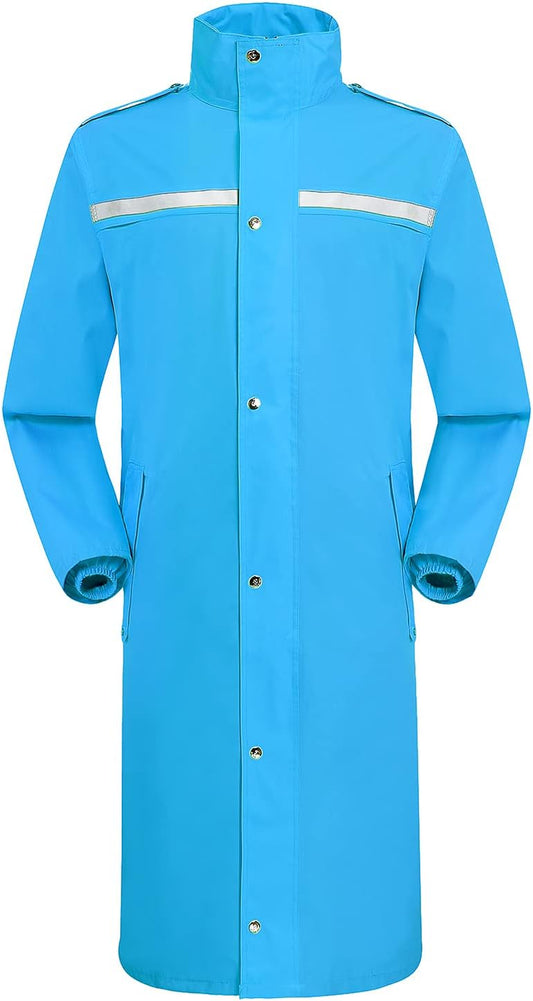 Raincoat Waterproof Long Rain Jacket Lightweight Rainwear Reflective with Packable Hood for Men Women Adults