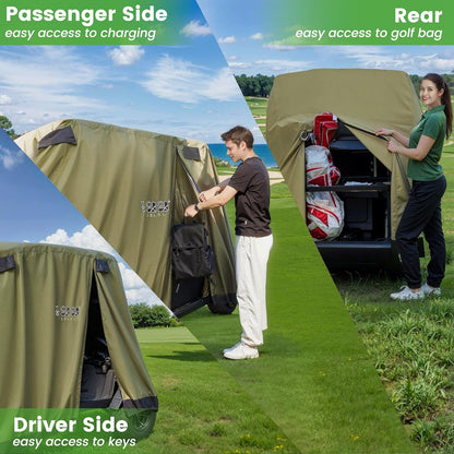 2/4/4+2 Passenger Golf Cart Cover Fits for Yamaha EZGO Club Car, 420D Waterproof Durable Polyester Golf Cart Cover with Three Zipper Doors Windproof Sunproof - Black/Army Green/Sliver