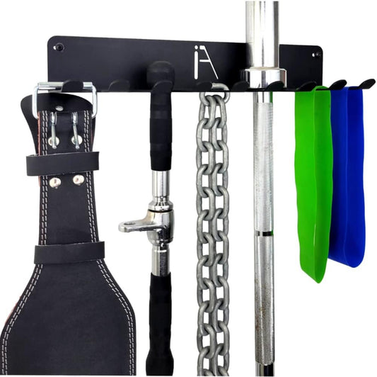 ) Gym Storage Hanger/Heavy Duty Multi-Purpose Gym Rack for Lifting Belts, Chains, Exercise Bands, Jump Ropes (Mounting Hardware Included)