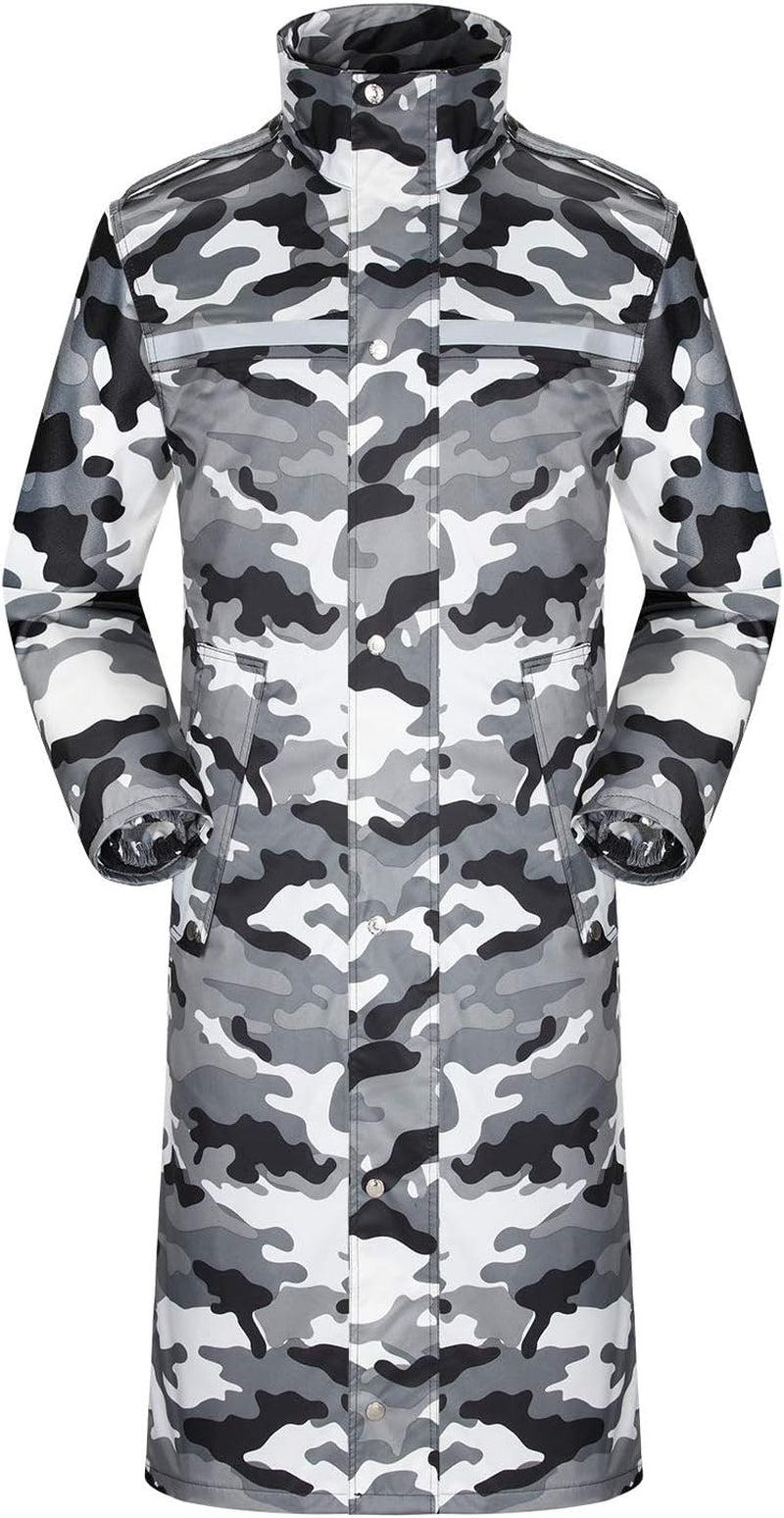 Lightweight Waterproof Long Rain Jacket with Reflective Features and Packable Hood for Adults