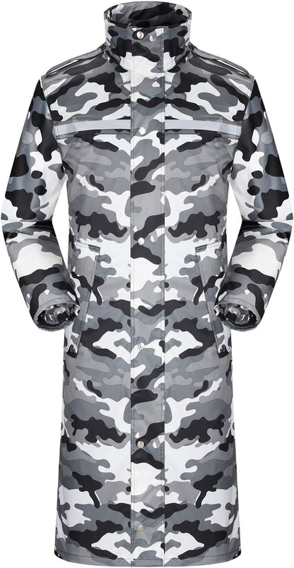 Lightweight Waterproof Long Rain Jacket with Reflective Features and Packable Hood for Adults