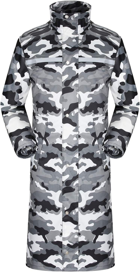 Lightweight Waterproof Long Rain Jacket with Reflective Features and Packable Hood for Adults