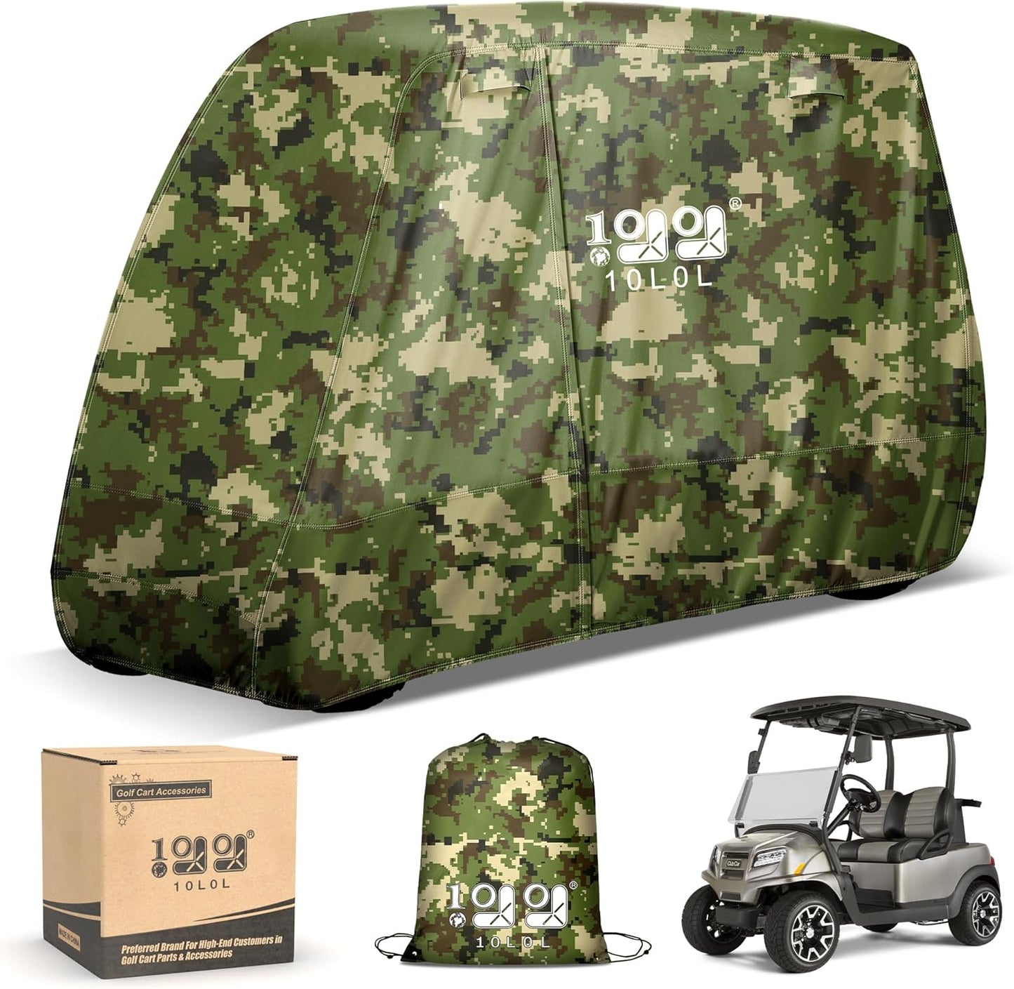 Waterproof Golf Cart Cover, Universal Fit for Yamaha, EZGO, Club Car & Honda, All-Weather 2/4/2+2 Passenger Protection with Three Zipper Doors