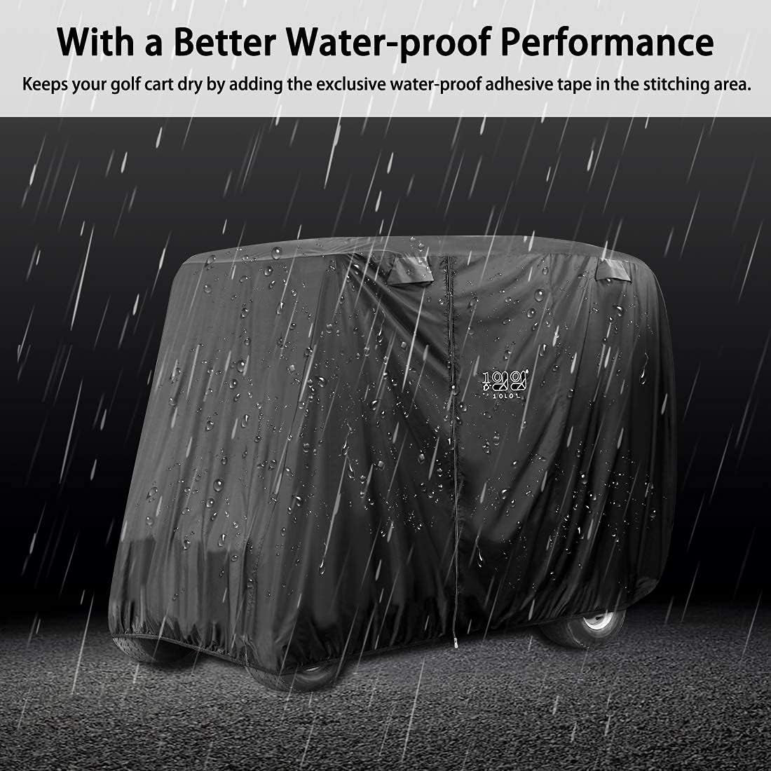 Waterproof Golf Cart Cover, Universal Fit for Yamaha, EZGO, Club Car & Honda, All-Weather 2/4/2+2 Passenger Protection with Three Zipper Doors