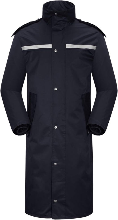 Raincoat Waterproof Long Rain Jacket Lightweight Rainwear Reflective with Packable Hood for Men Women Adults
