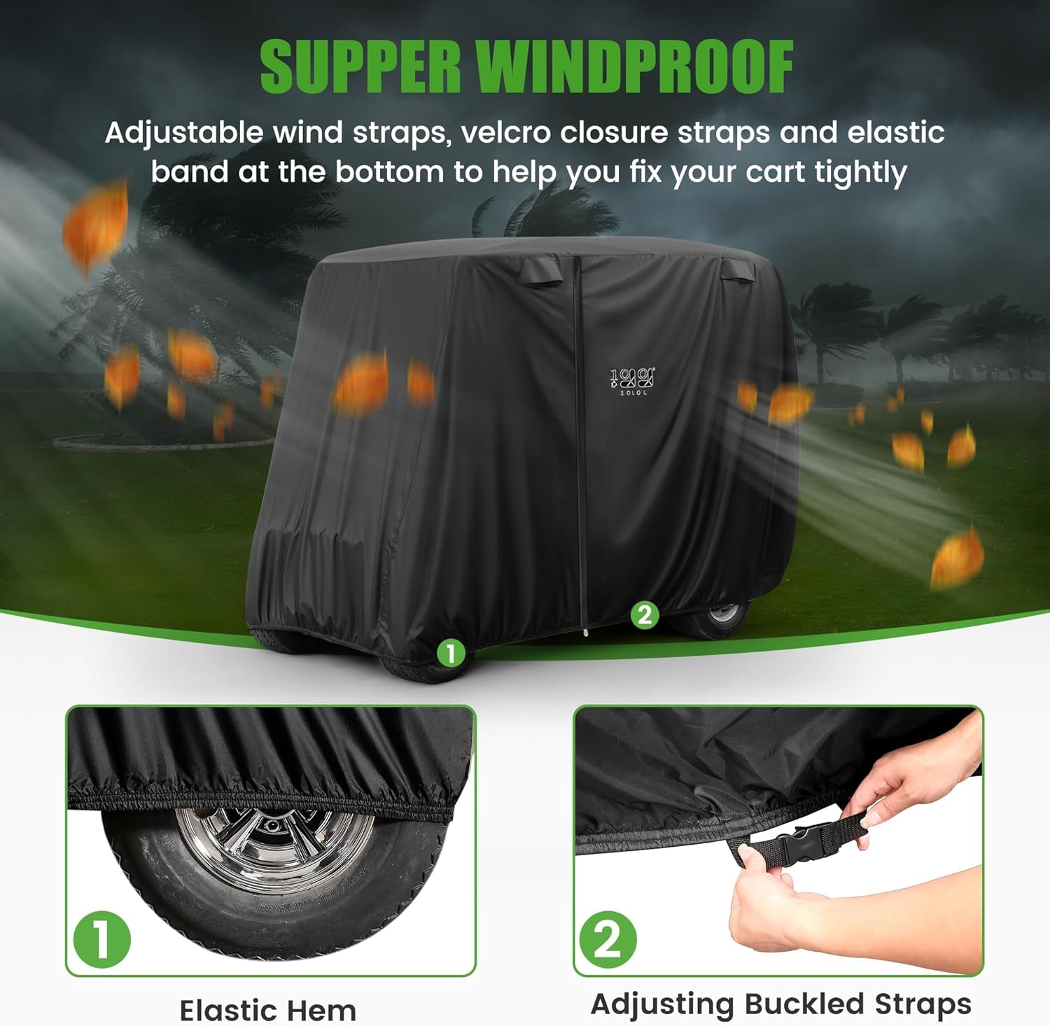 Waterproof Golf Cart Cover, Universal Fit for Yamaha, EZGO, Club Car & Honda, All-Weather 2/4/2+2 Passenger Protection with Three Zipper Doors